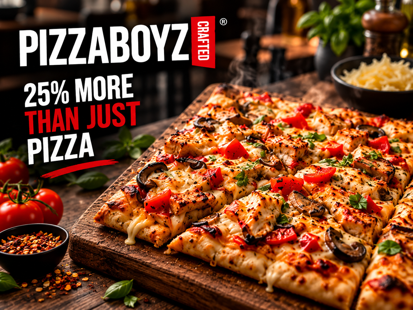 PizzaBoyz 25% more than just pizza promotional advertising design